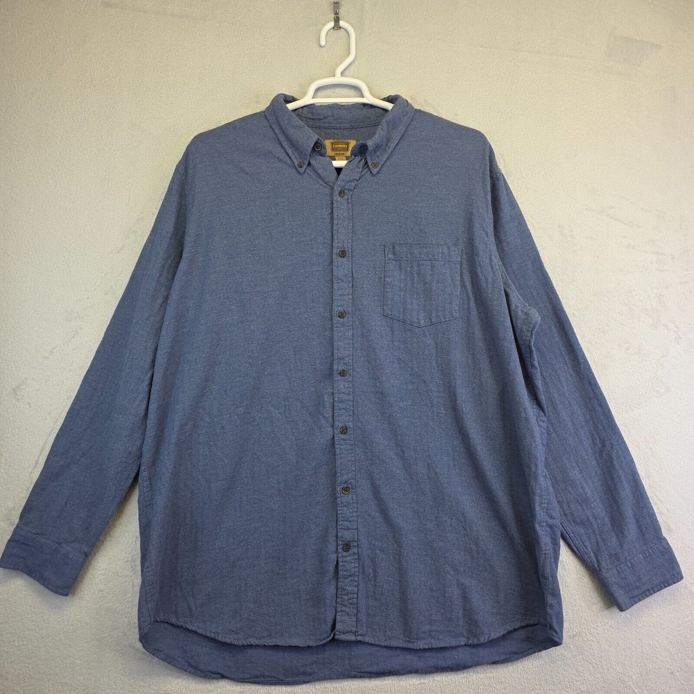 Foundry Flannel Shirt Mens 2XLT Tall Blue Super Soft Herringbone Minimalist‎